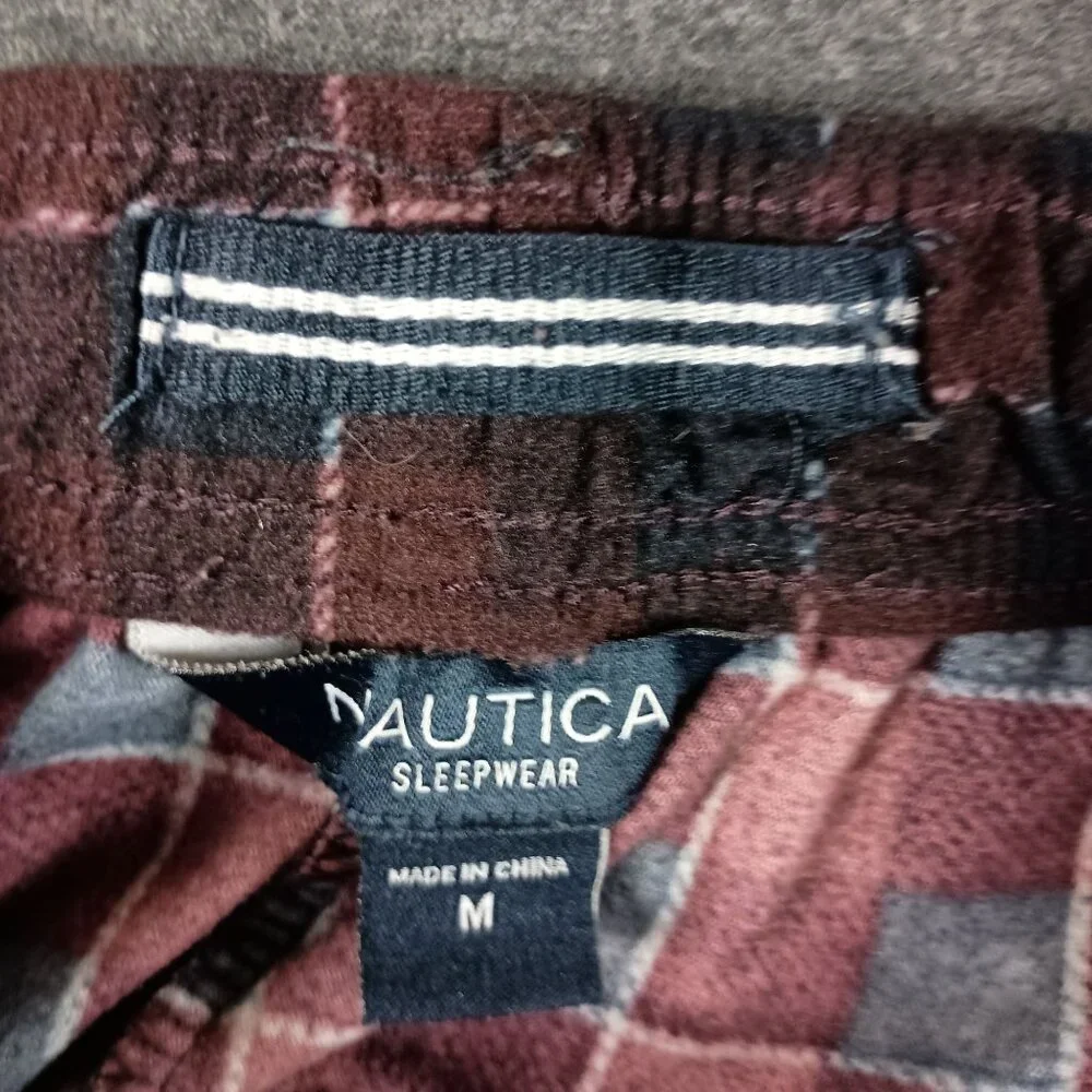 Nautica Plaid Flannel Pajama Pants Mens M Burgandy Black Loungewear Cozycore